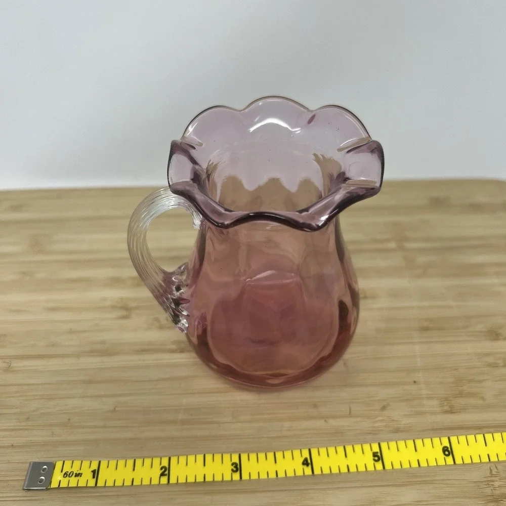 Vintage Set Of 3 Cranberry Glass Hand‎ Blown Pilgrim  Vase & Pitchers EUC